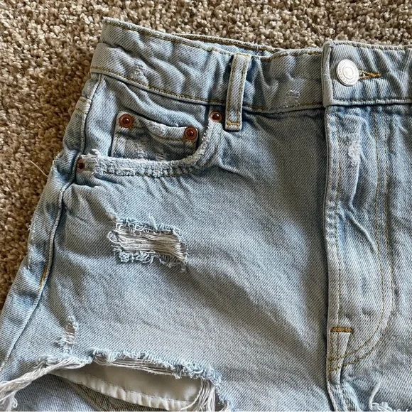 ZARA The High Waist Jean Micro Mini Shorts Womens 2 Light Wash Distressed Cutoff - Picture 4 of 16